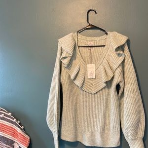 NWT green ruffle neck sweater